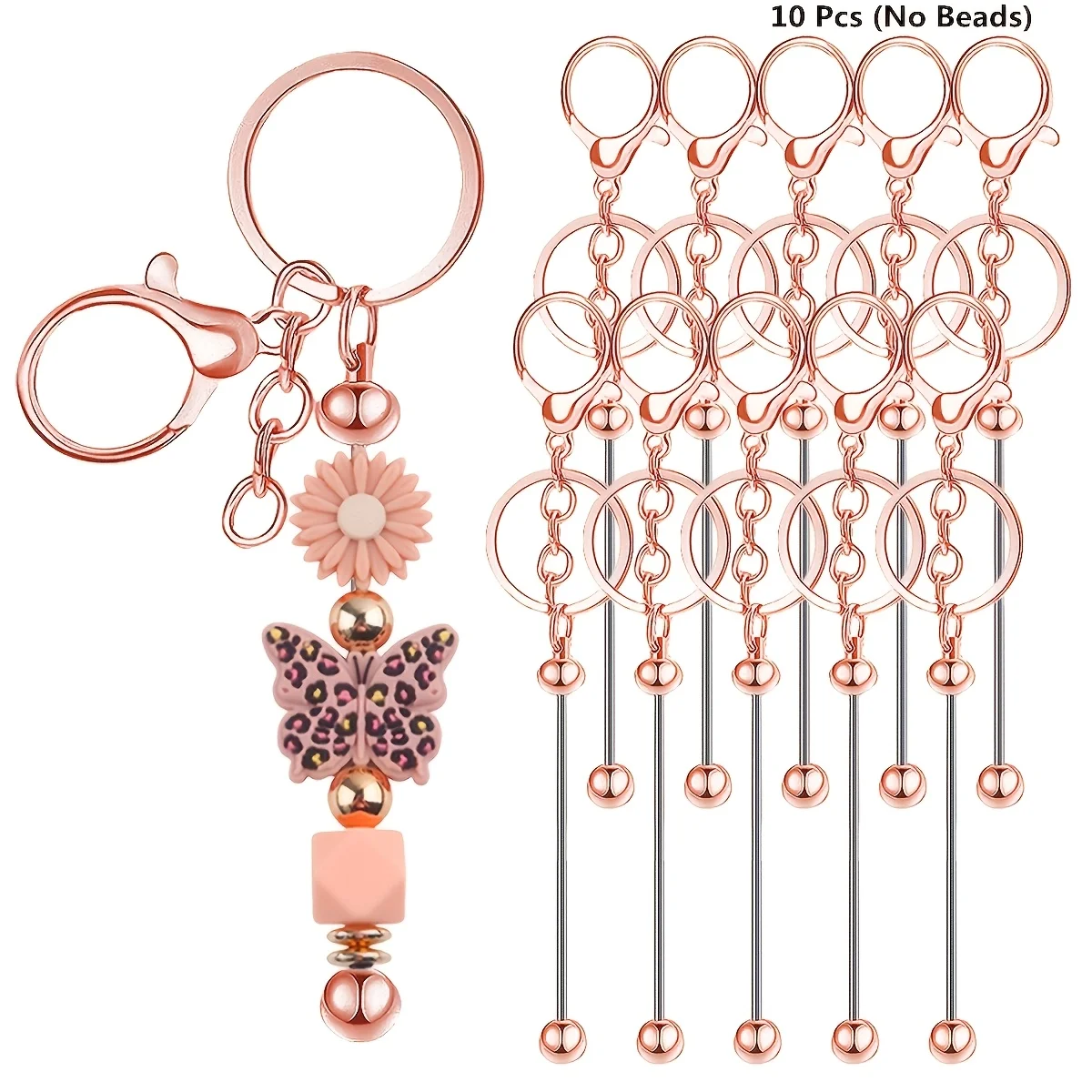 Economical Daily Home 10pcs Bulk Cheap Blank Bead Keychain Rods Stylish DIY Jewelry Supplies, Student Dorm Car Key Decor