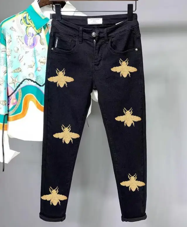Men\'s korean style Black jean Rhinestones Fashion Drop shipping Hip Hop jean