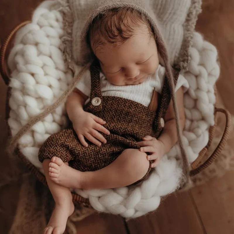 Newborn Photography Props New Style Polyester Baby Boy Outfit Set with Shirt Suspenders Glasses for Photo Shoot