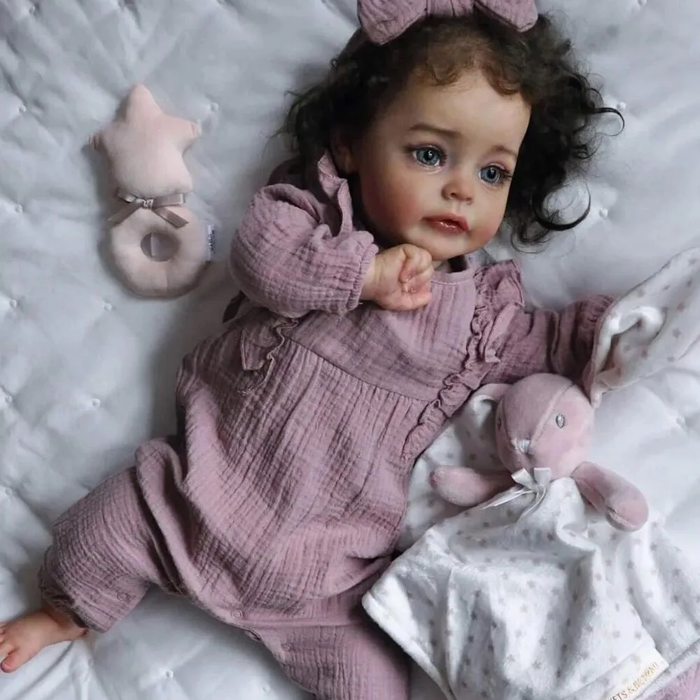 

60cm Already Painted Finished Doll Suesue Reborn Girl Toddler Baby Doll 3D Skin Visible Veins Hand Rooted Hair Cuddly Soft Body