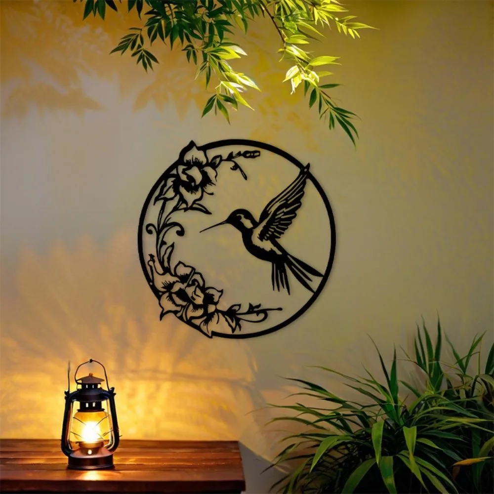 1pc Metal Hummingbird Wall Art Black Outdoor Garden Decor Spring Home Gift