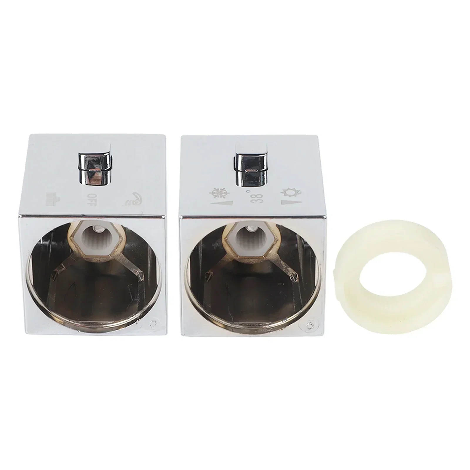 Square Shower Temperature Control Handle Knobs Pair With Chrome Finish For SMA Thermostatic Mixer Suitable For Shower Valves