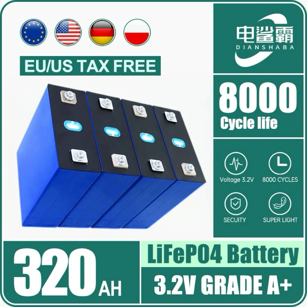 Neuer A-Grade 320Ah 8000 Zyklen LiFePO4 wiederaufladbarer Akku, geeignet für DIY 12V 24V RV