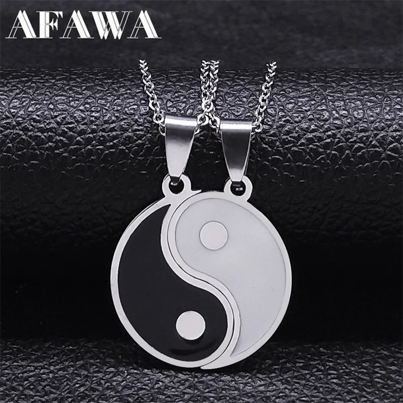2PCS Yin Yang Tai Chi Gossip Stainless Steel Necklaces Couple Pendants Necklaces Jewelry bijoux acier inoxidable femme N2052S01