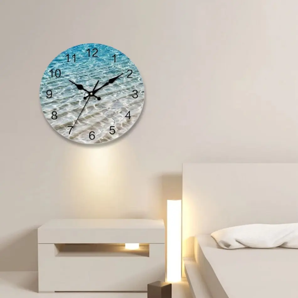 Silent wall clock, beach water pattern, home office school clock, decorative wall clock, digital circular clock