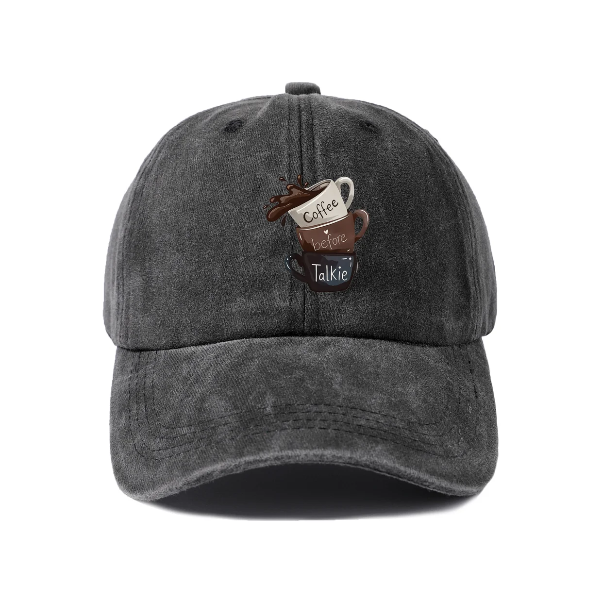 Coffee Before Talkie Art Baseball Cap, Vintage Washed Adjustable Unisex Dad Hat, Travel Gift