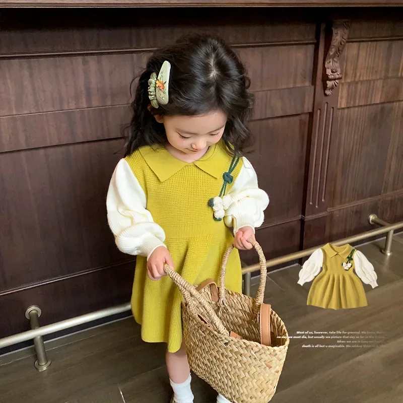 Girls Dresses 2024 Autumn New Collection Fashionable Knitted Skirt with Western Style Baby Girl Autumn Long Sleeved Skirt image 3