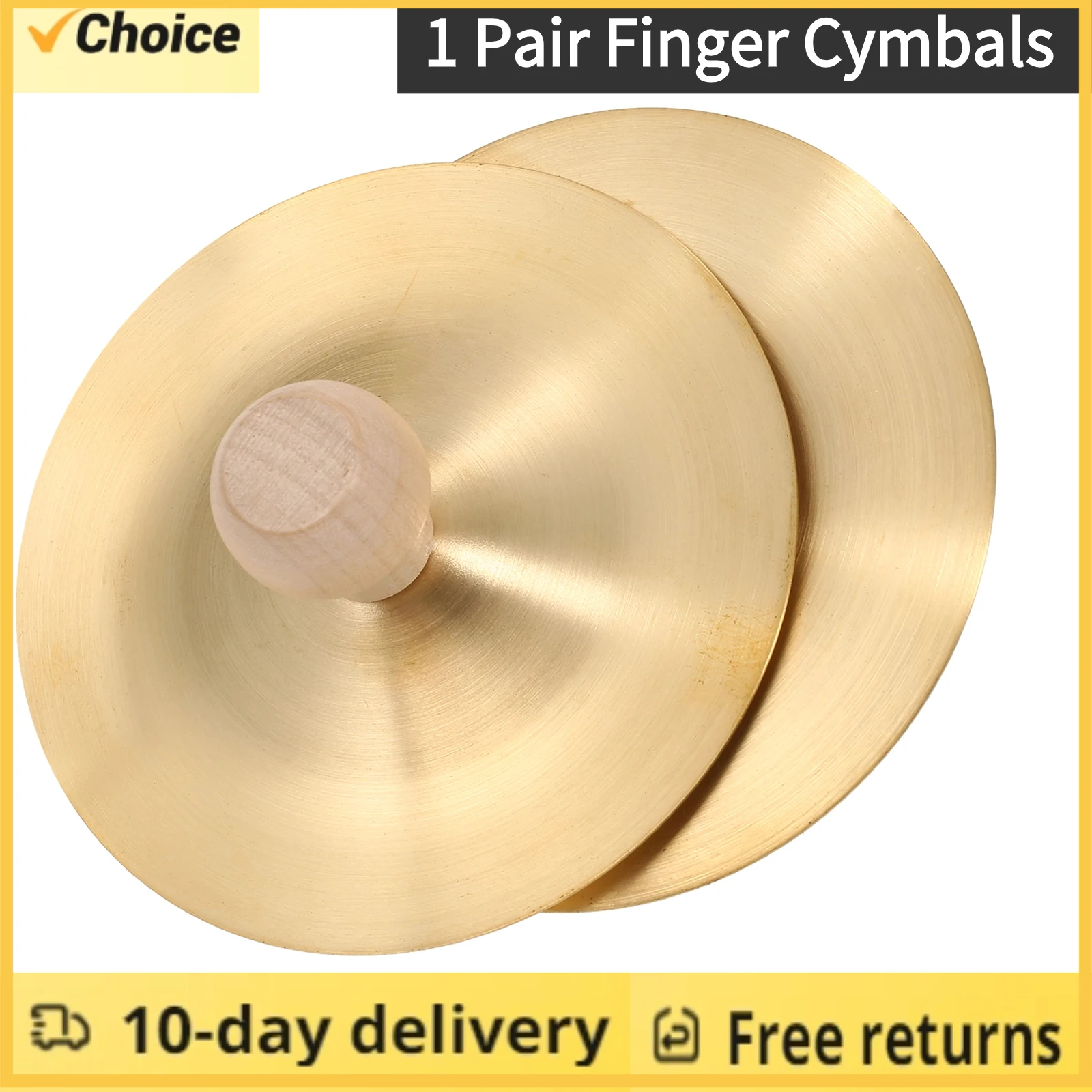 3.5-inch Mini Finger Cymbals Copper 1 Pair Finger Cymbals with Wooden Handle 9cm Hand Cymbal for Belly Dance Music Instruments