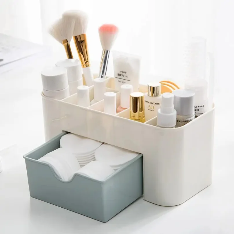 Pop Makeup Organizer Storage Box With Drawer Cotton Swab Stick Storage Case Lipstick Organizer Brush Holder Makeup Acrylic Plast