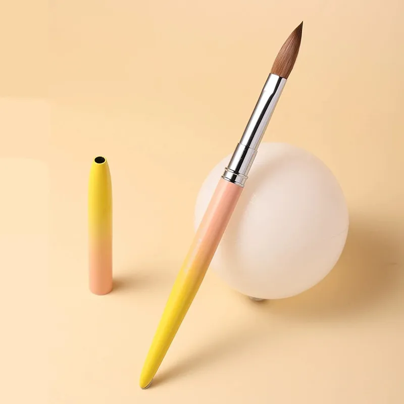1 pz manico giallo Kolinsky capelli pennello per nail art gel UV acrilico penna per intaglio pennello polvere liquida strumenti di disegno per pittura per unghie fai da te