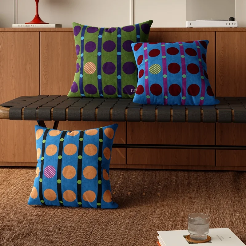 Retro Pillow Home Decor Square Polyester Fiber Cover PP Cotton Filled Sofa Bedroom Decorative Polka Dot Pillow Customizable