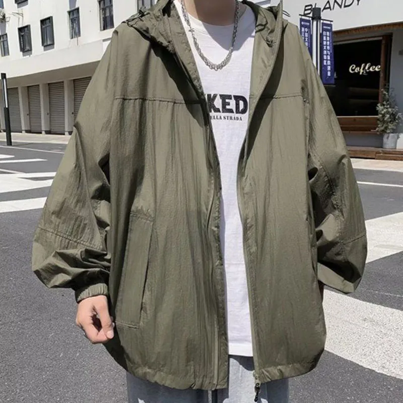 Xpqbb Harajuku Unisex Sun Protection Coat Summer Thin Streetwear Couple Hooded Jacket Casual Simple Loose Sunscreen Clothing