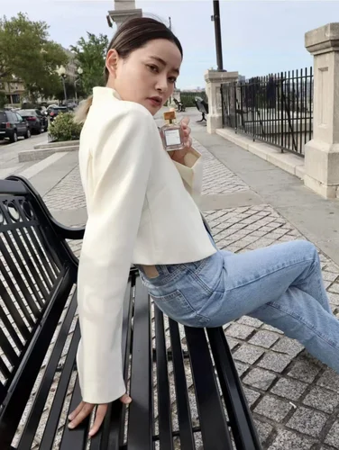 Imagen 2 del producto ETJ 2025 Otoño Invierno nueva chaqueta de traje con cuello zhongshan para ir al trabajo corta blanca simple a la moda profesional para mujer