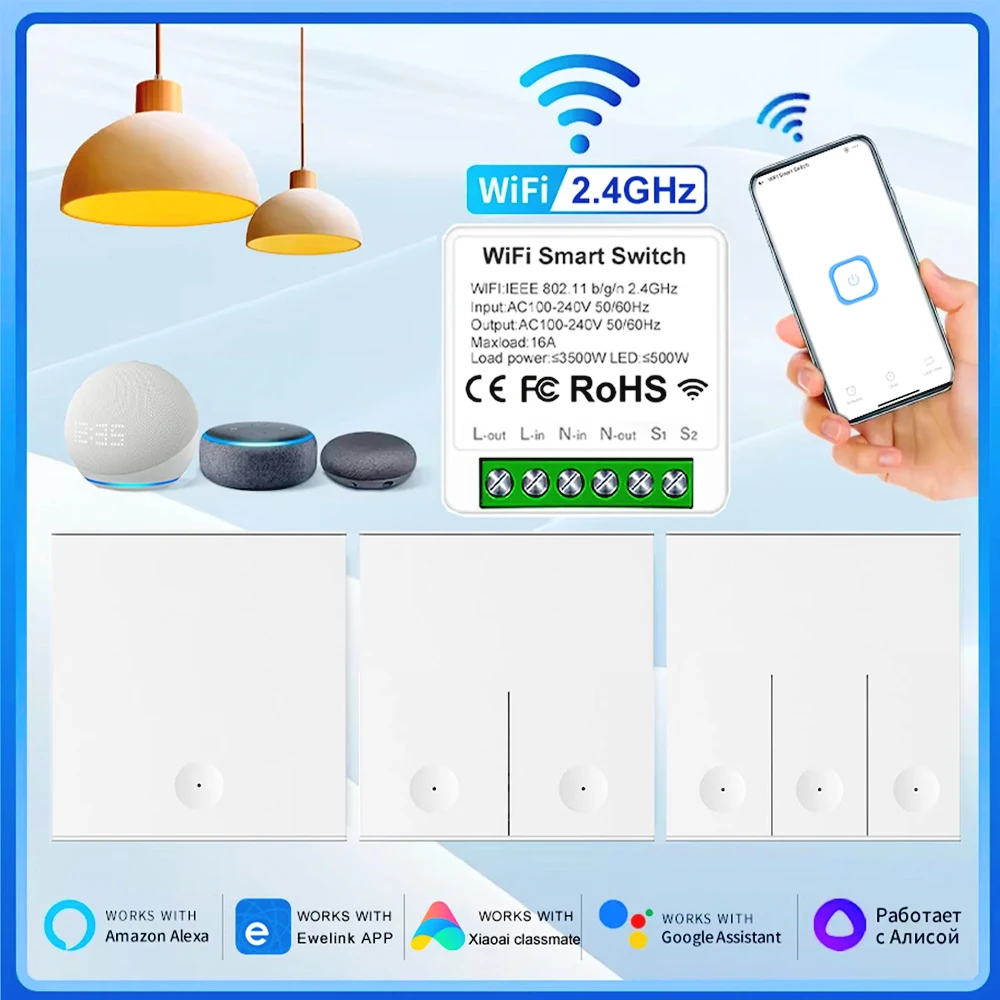 Wireless WiFi Smart light switch, RF transmitter safety switch and receiver controller 16A With Alexa Google Home Assistant