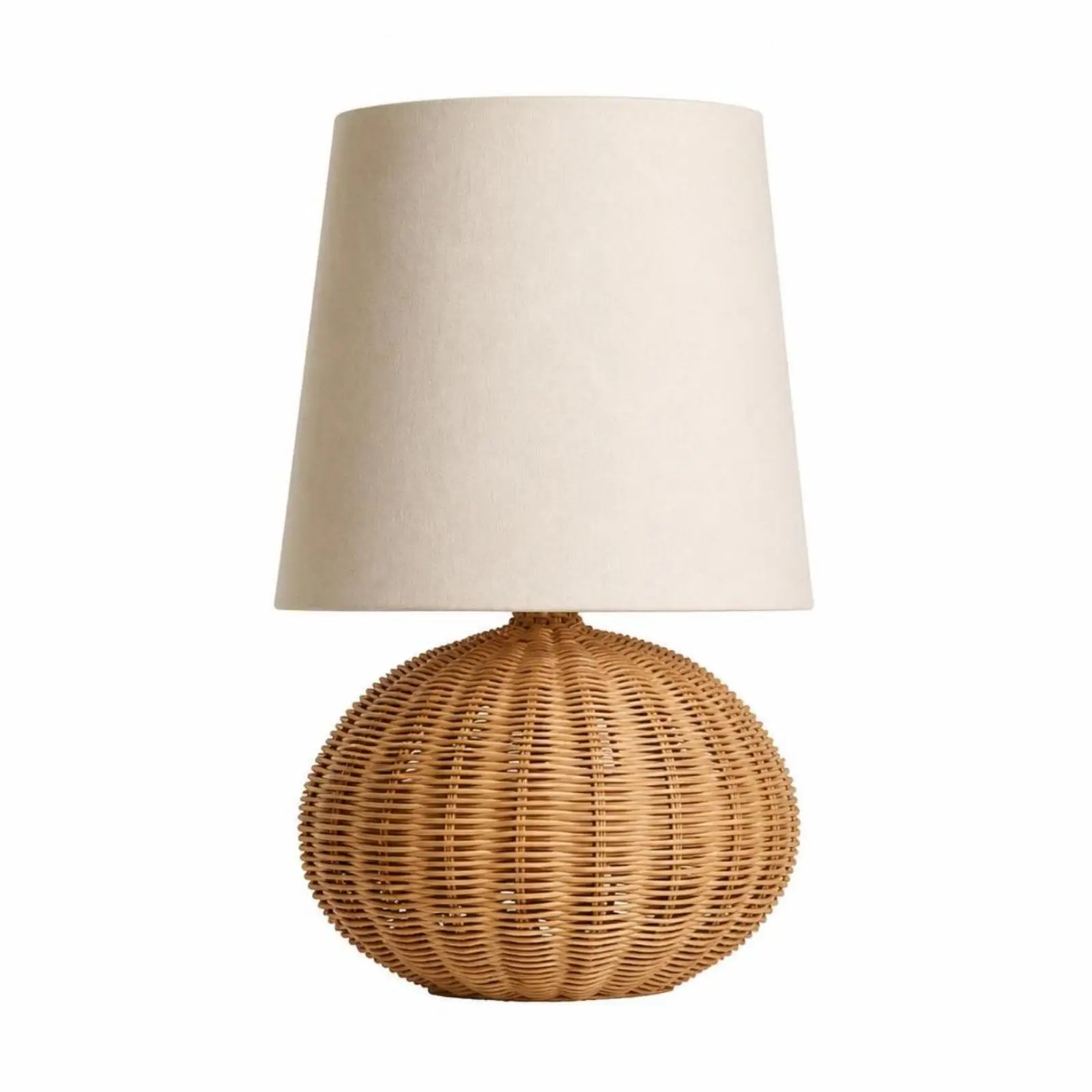 Wicker Table Lamp Woven Table Lamp with Cloth Shade Desk Light for Readers, Bedroom, Living Room, Reading Corner