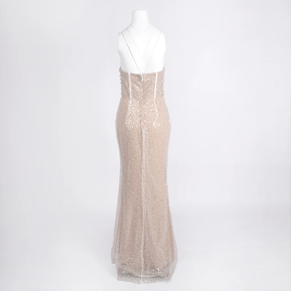 Luxury Crystal Beaded Evening Dresses – Elegant Sleeveless Bustier Pearls Long Prom Dress Wedding Party Maxi  Vestidos