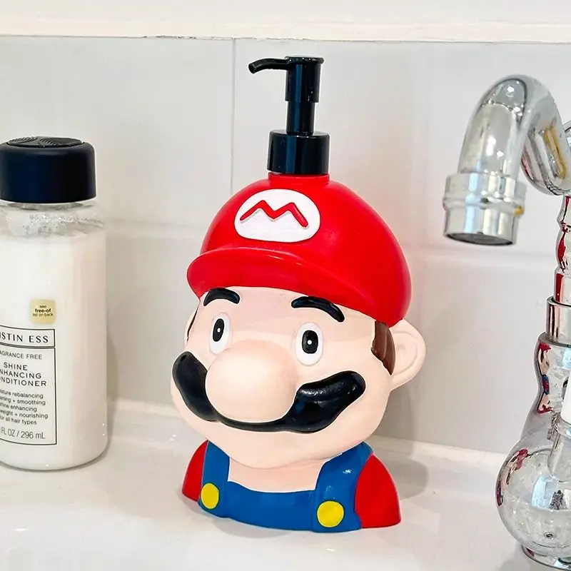 Super mario dos desenhos animados bonito garrafa de lavagem à mão criativo kawaii decoração para casa shampoo e chuveiro gel armazenamento imprensa garrafa presente atacado