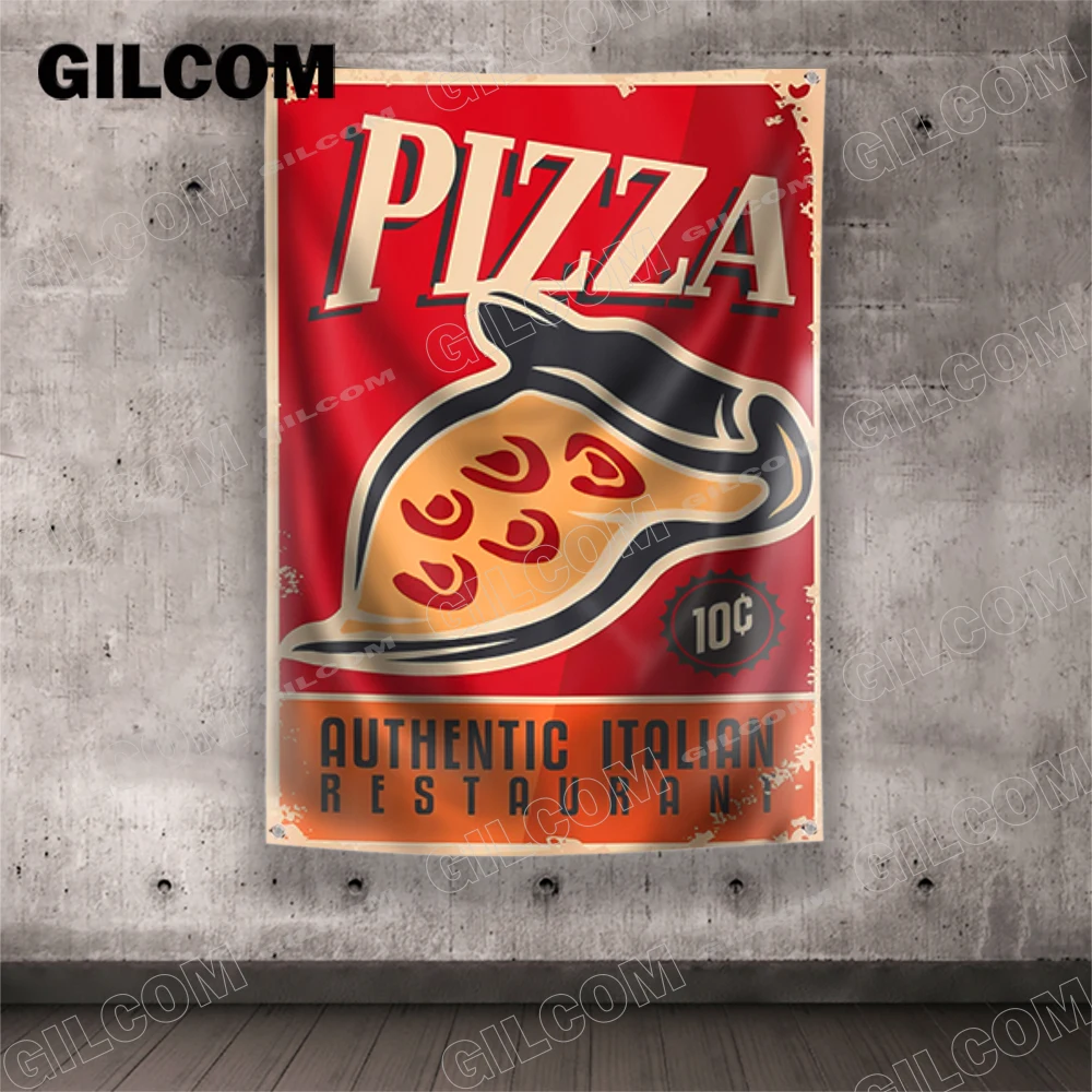 Retro Pizza Flags Great Food Advertising Vintage Signs Home Tapestry Wall Hanging Decoration Kitchen Restaurant Bar Wall Banner