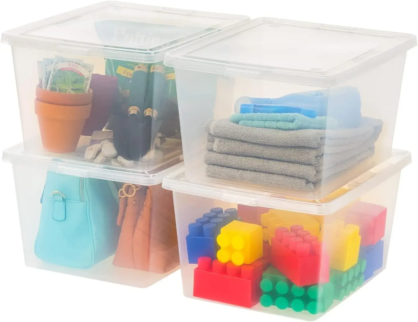 

25 Qt Clear Storage Box, BPA-Free Plastic Stackable Bin w/Lid, 4 Pack, Containers to Organize Shoes & Closet Shelves