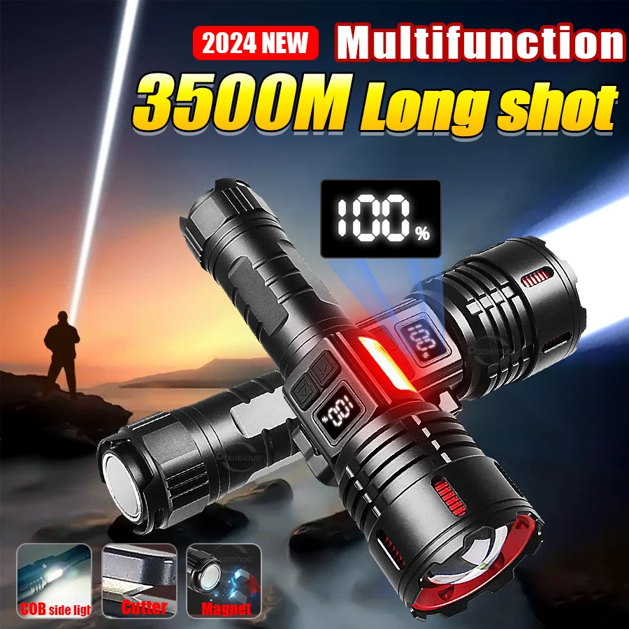 Super Bright High Power Led Flashlight with COB Side Light Magnet Tactical Torch Type-C Rechargeable Lantern Waterproof led Lamp