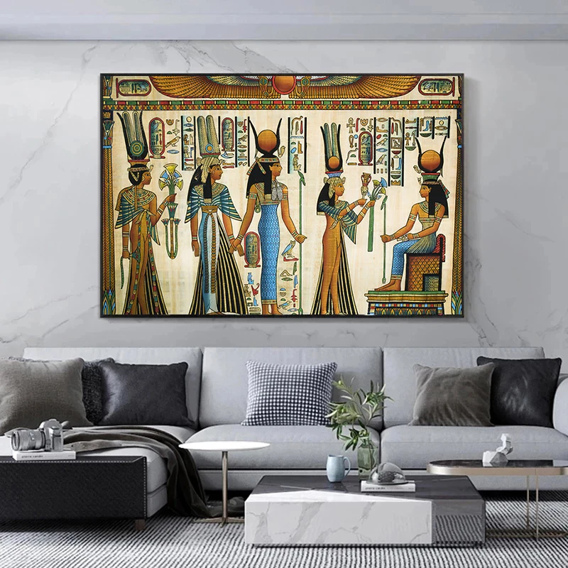 Retro Egypt Papyrus Pharaoh Character Hieroglyphics Poster Print Canvas Painting Wall Art Picture Vintage Living Room Home Decor