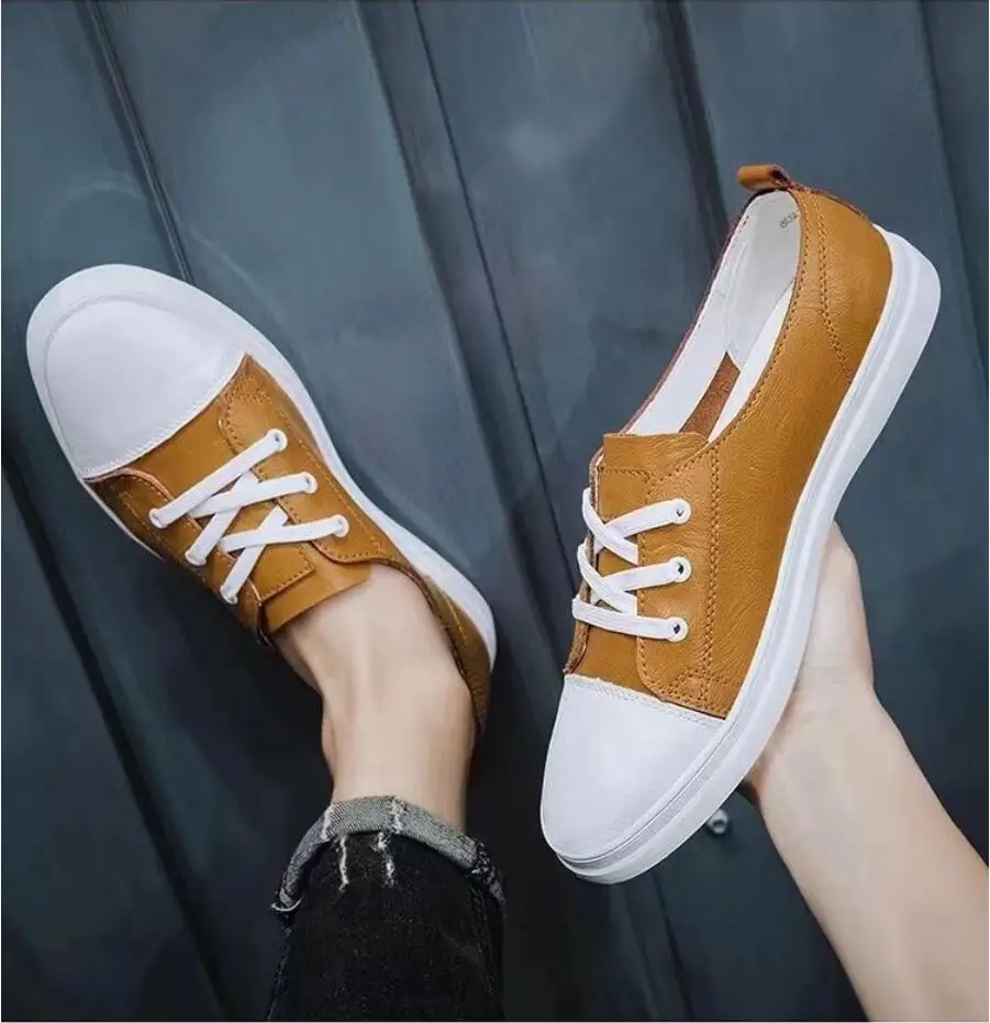

2026 Men Summer Casual Leather Shoe Classic Sneakers Outdoor Flat All-Match Walking Sneakers Non-slip Board Shoe