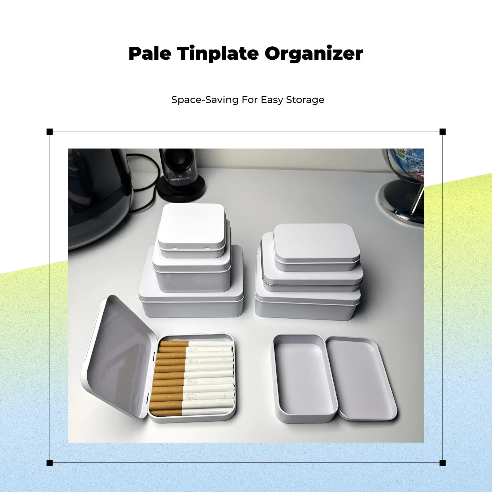 Cream Tin Metal Storage Box Secure Lid Stackable Organizer Small Container for Home Craft Office