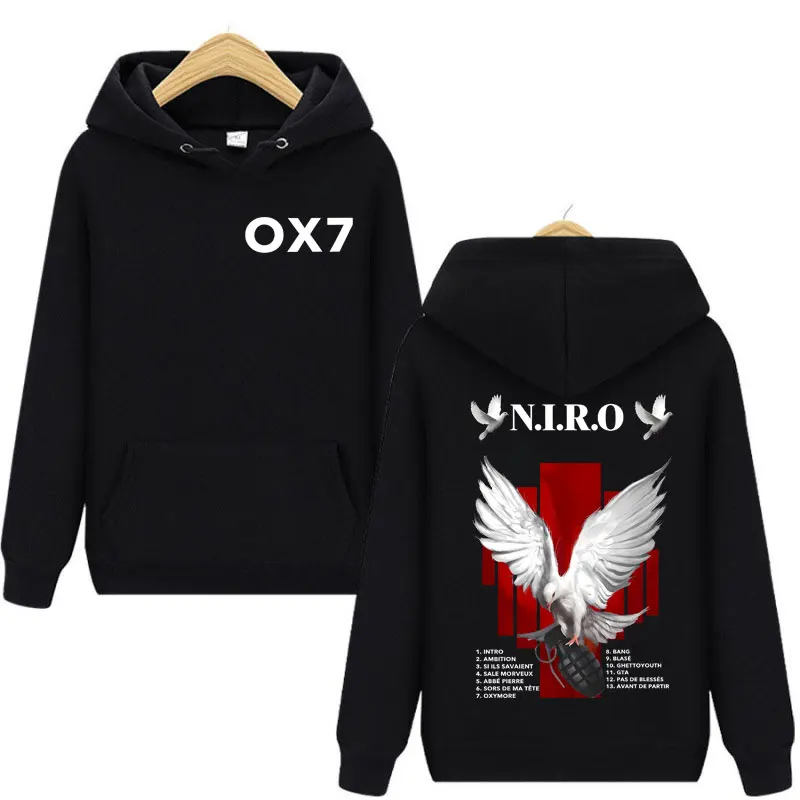 

Rapper Niro OX7 Double Sided Graphic Hoodies Fashion Hip Hop Hooded Sweatshirts Men Women Clothing Oversized Fleece Pullovers
