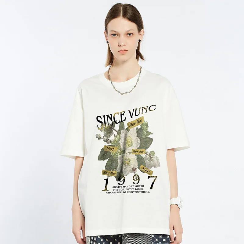 

Summer New Oil Painting Floral Graphic Printing T Shirt Casual O-Neck Cotton Short Sleeved Hip Hop Streetwear Men Women T Shirt