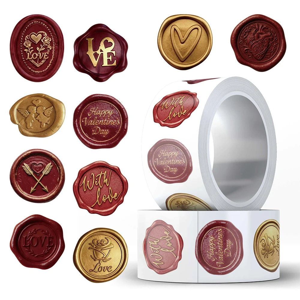 

500pcs/Roll Cute INS Style Wax Seal Stickers Cartoon Valentine's Day Sealing Decals Luggage Scrapbook Guitar Decoration Sticker
