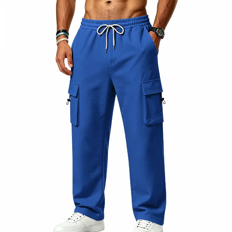 

Men's American terry tooling sweatpants, spring and autumn casual loose multi-pocket straight tooling pants