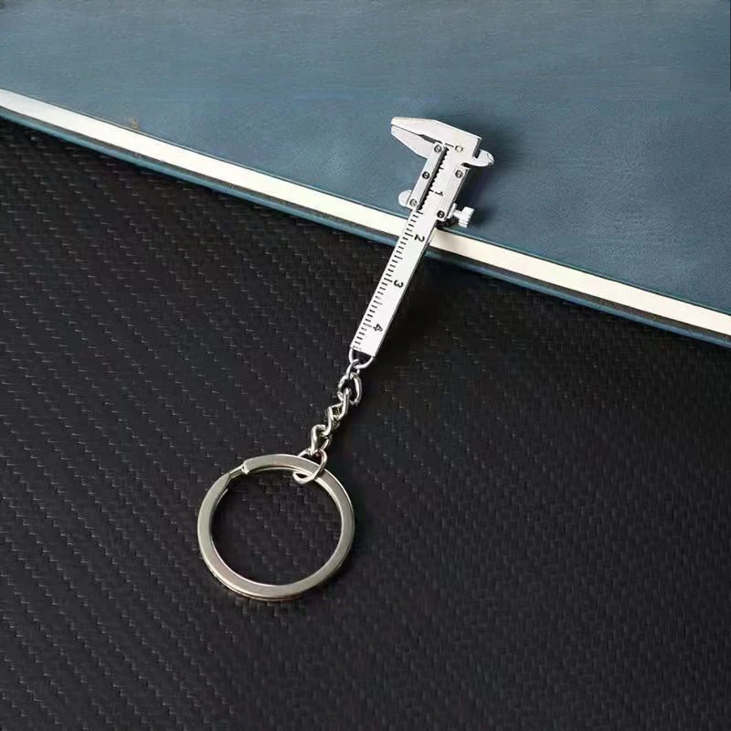 Portable Mini Vernier Caliper Silver Measurement Tool Pendant Metal Material Automobile Turbo Key Chains Accessories Toys