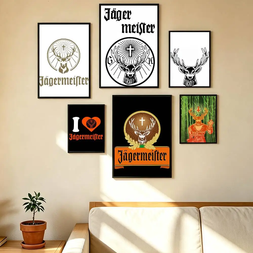 Hot Fashion Jagermeister logo Poster Waterproof Wall Art Sticker For Bar Living Room Vintage Decor High Quality Print Gift