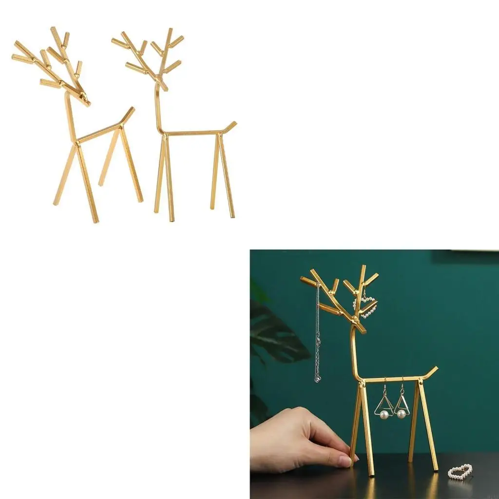 

91AF Gold Earring Holder Deer Geometry Tower Rack Gift for Rings Bracelets