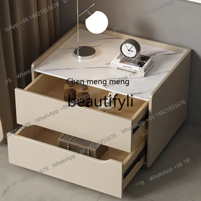 Light luxury high-grade rock slab bedside leather bedroom bedside storage cabinet