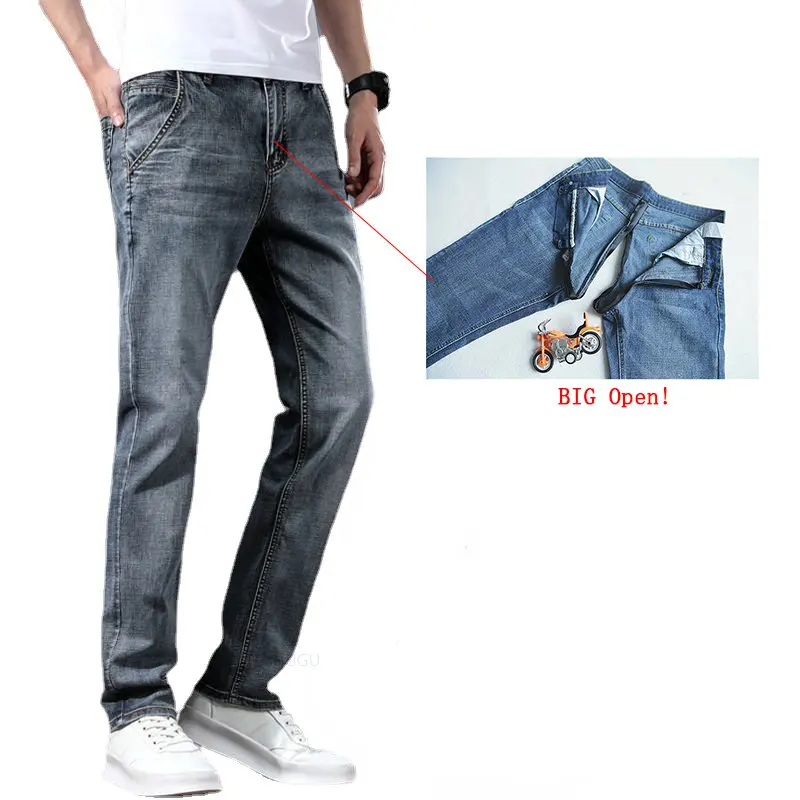 Men's Luxury Jeans Invisible Open Crotch Outdoor Convenient Girlfriend Pornographic Tool Winter Men's Pants Tight Denim Pants