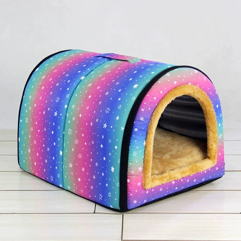 Fluffy Dogs Room Cartoon Soft Puppy House Washable Puppy Sleeping Nest Half-Closed Warm Dogs Cave Bed for Winter Indoor