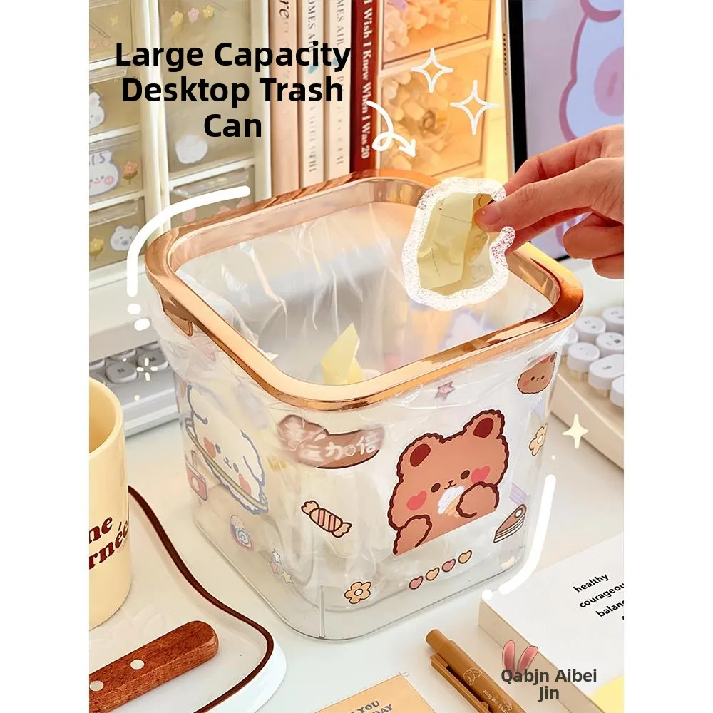 

Cute Square Small Desktop Garbage Can for Home Use Fruit Peel Paper Sed Storage Bin Student Desk Organizer Transparent