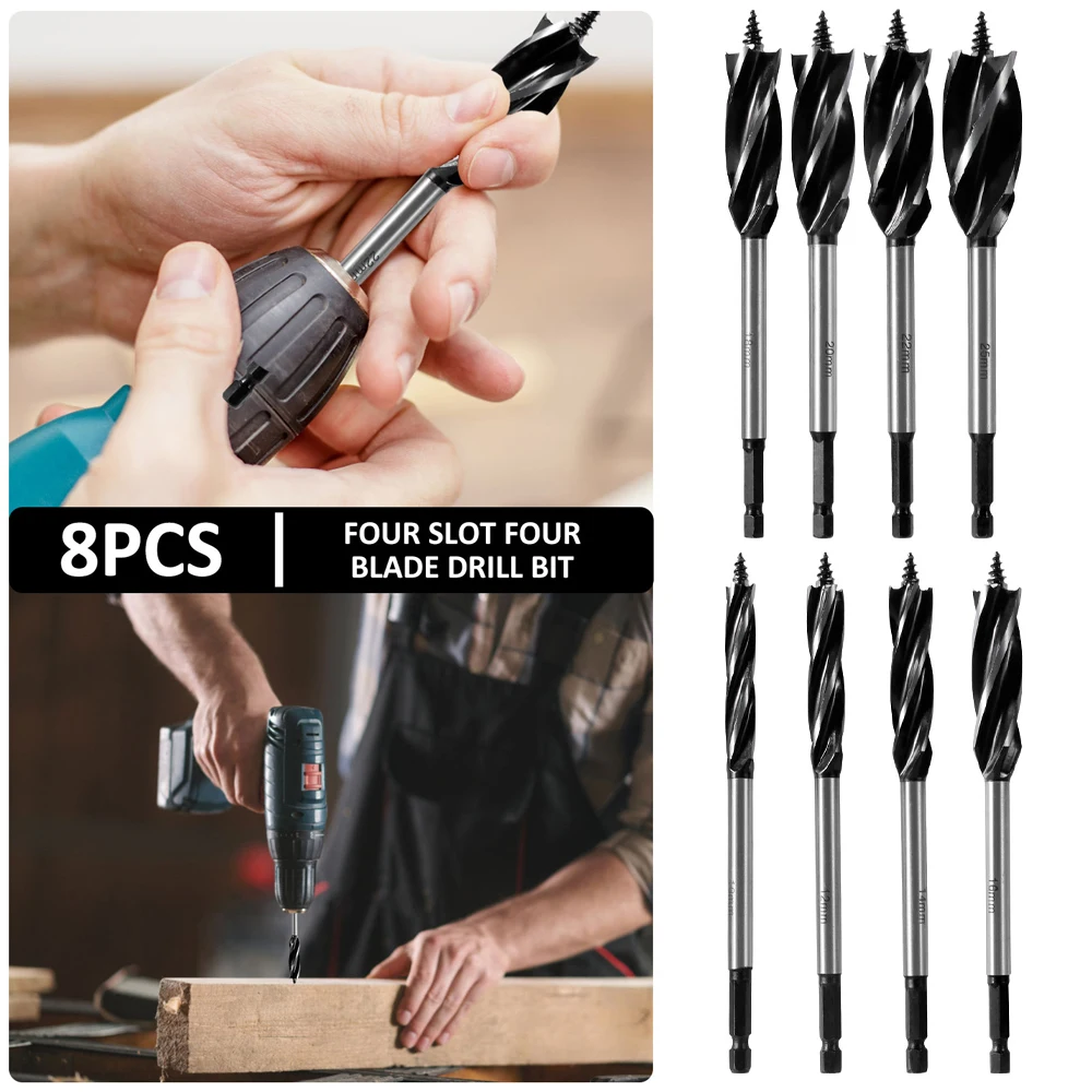 

8Pcs Wood Twist Drill Bit Set Fast Cut Hex Shank Twist Drill Bit 4 Flute Auger Carpenter Drill Bit Core Drill Bit 10-25mm