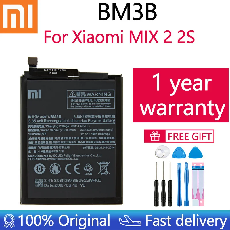 

Original Xiao Mi Original Replacement Battery BM3B For Xiaomi MIX 2 2S MIX2 S 3300mAh High Capacity Phone Batteries Free Tools