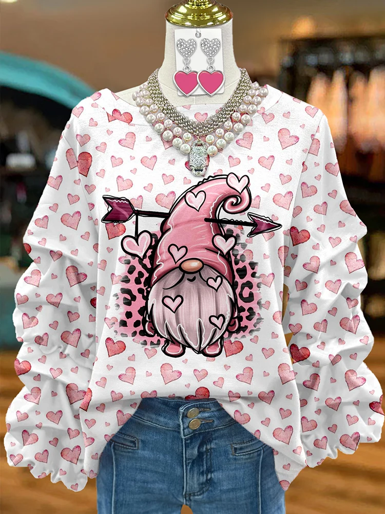 Classic Valentine's Day Heart Rhinestone Pleated Sweatshirt