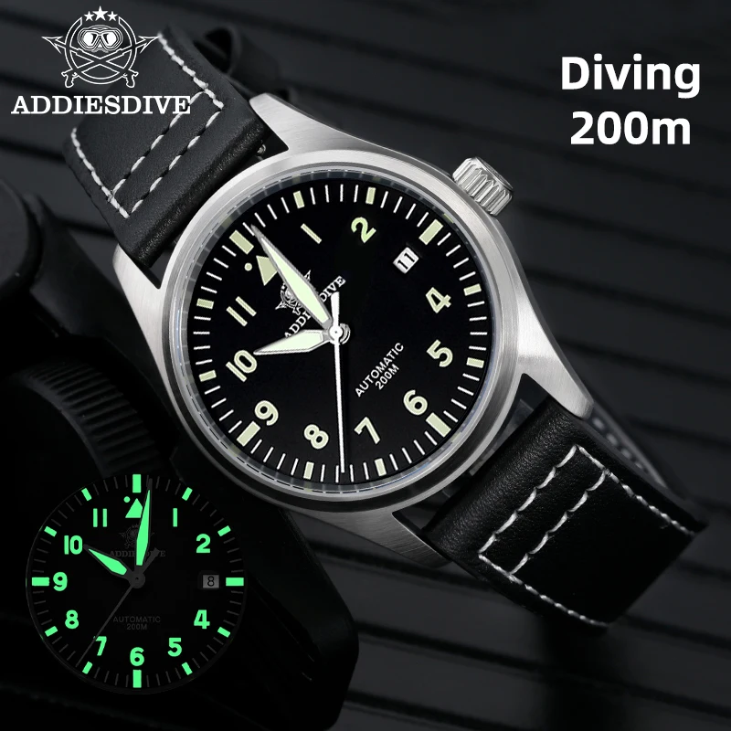 

ADDIESDIVE New Men Retro Presonalized Watches Sapphire Mirror Glass 20Bar Analog Watches C3 Super Luminous Steel Mechanic Watch