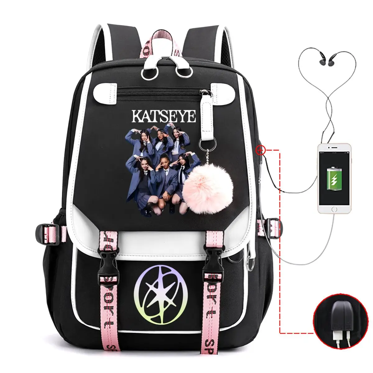 Trendy Katseye School Bags for Students Girls Large Capacity Travel Book Bag Usb Charging Laptop Backpack Children Backpacks
