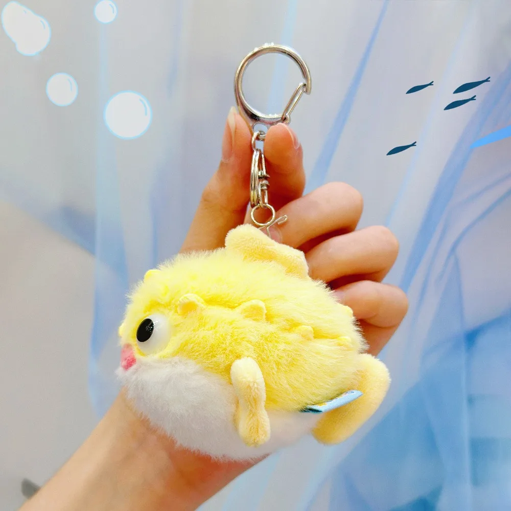 Soft Ocean Animal Keychain Small Turtle Simulation Fluffy Whale Keyring PP Cotton Collection Press Sound Pendant Birthday Gift