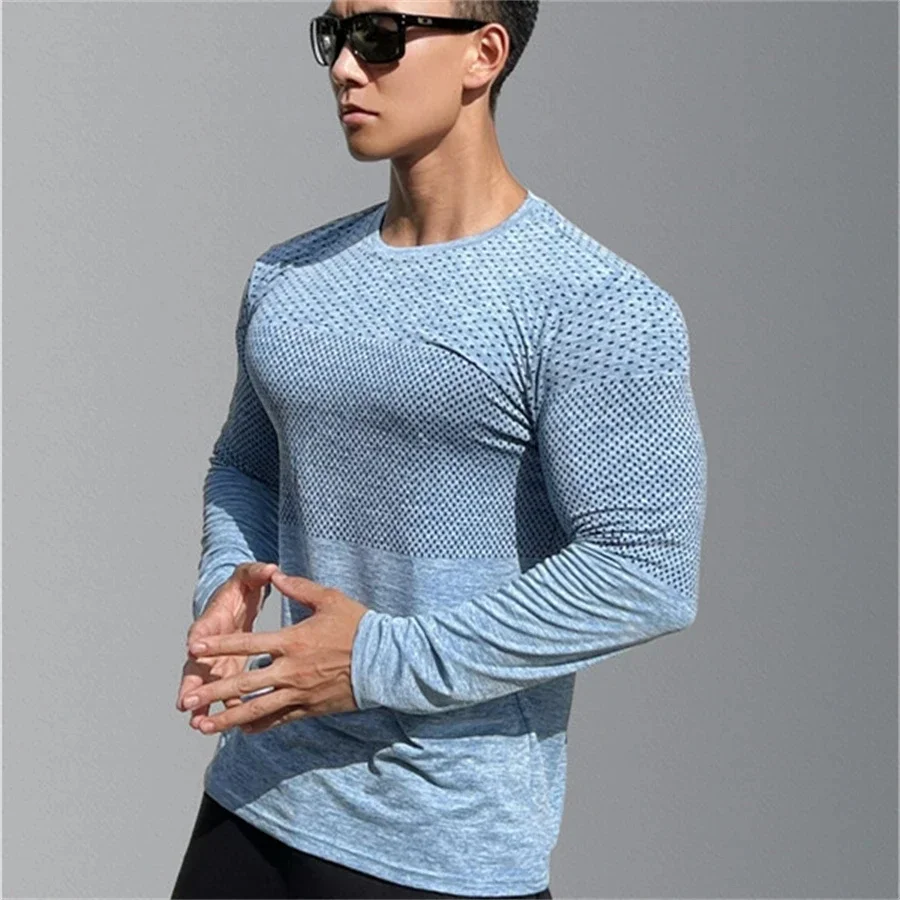 Men\'s Sport Long Sleeve Tops Quick Dry Fitness T-shirts Bodybuilding Gym Tees Casual Skinny Elastic Breathability men Sportswear