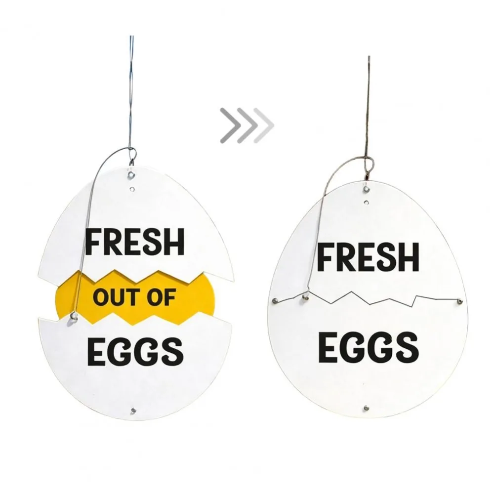 Wooden Material Fresh Eggs Stall Sign Metal Hanging Rustic Style Farm Fresh Eggs Sign Cracked Eggshell Shape Outdoor Use