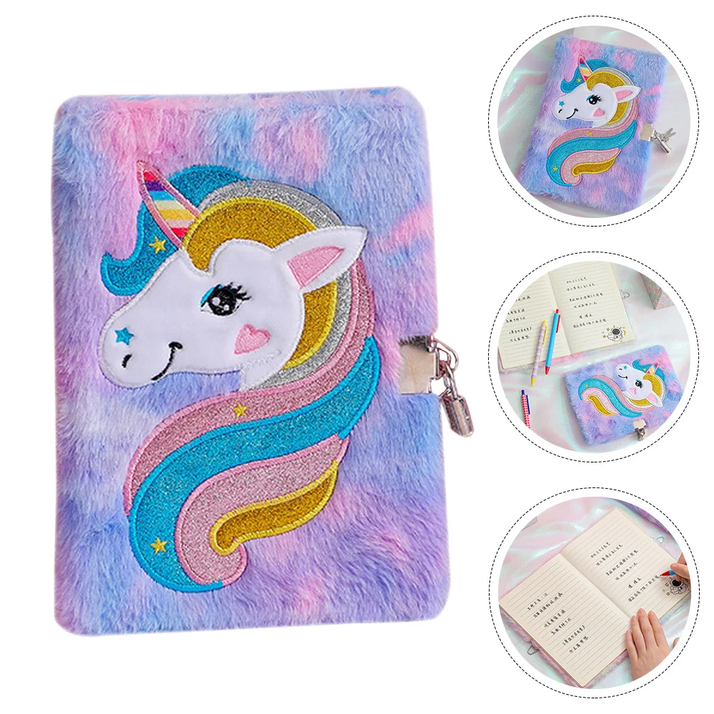 Notebook Girl Plush Dairy The Gift Lockable Diary Fluffy Cartoon Horizontal Grid Products