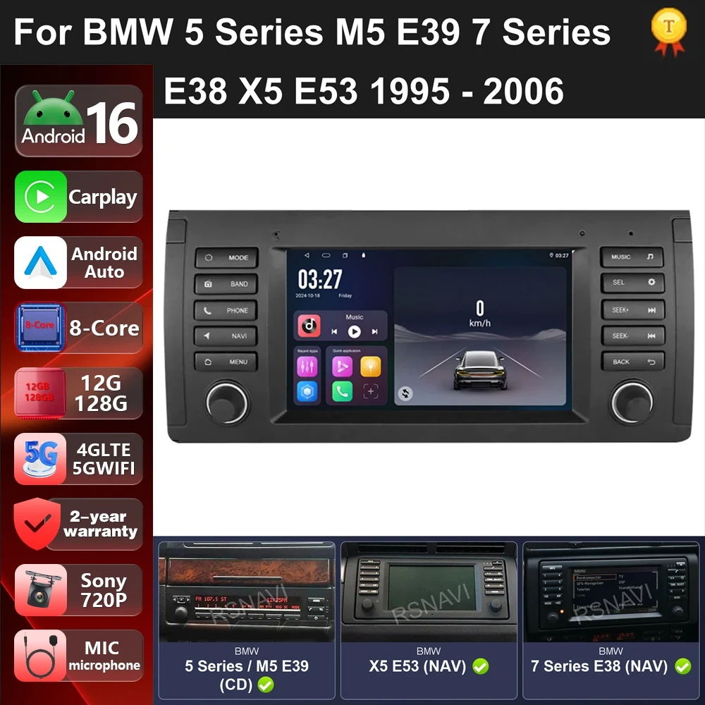 Car Radio Android 16 For BMW 5 Series M5 E39 7 Series E38 X5 E53 1995 - 2006 carplay auto DSP BT Stereo Video GPS Navigation 4G