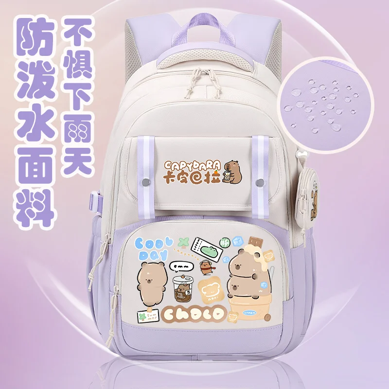 Capibara-mochila de dibujos animados para niños y niñas, morral escolar de alta capacidad de grado 3-6, novedad de 2024