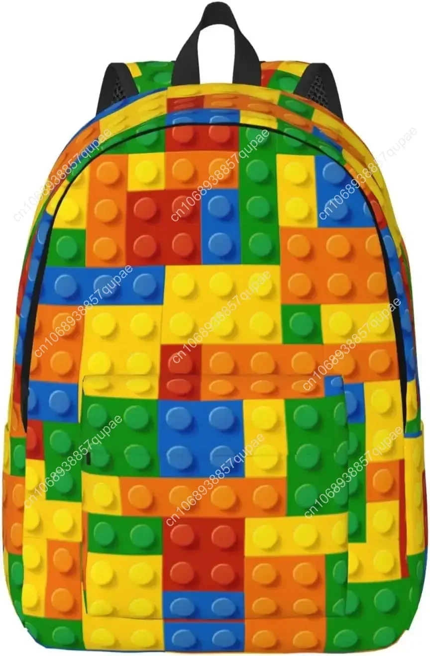 Blocks Colorful Fun Pattern Backpack for Girls Boys Women Lightweight Bookbag Casual Daypack for Travel Outdoor Camping 15 Inch